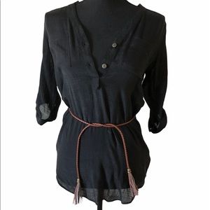 Sheer Black Shirt With woven Belt